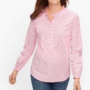 Talbots Pink Black Polka Dots Cotton Feminine Popover Long Sleeve Shirt P6722